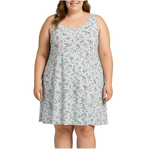 Herou Womens Sleeveless Floral Print Blue Pink Casual Sundress Size 2XL - Picture 1 of 8